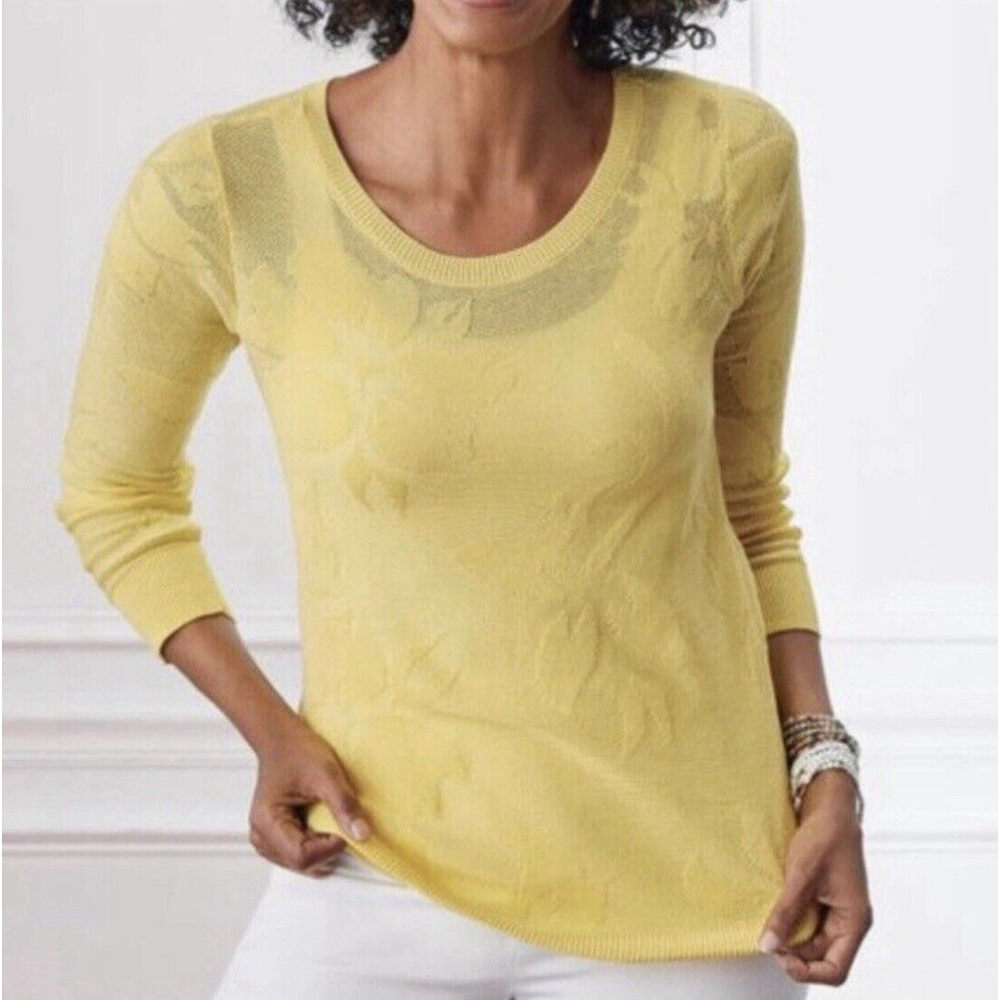 Soft Surroundings Womens Sweater Size PXL Lightweight Floral Yellow Boho